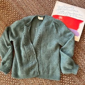 Sezane Teal Eyelash Cardigan Sweater